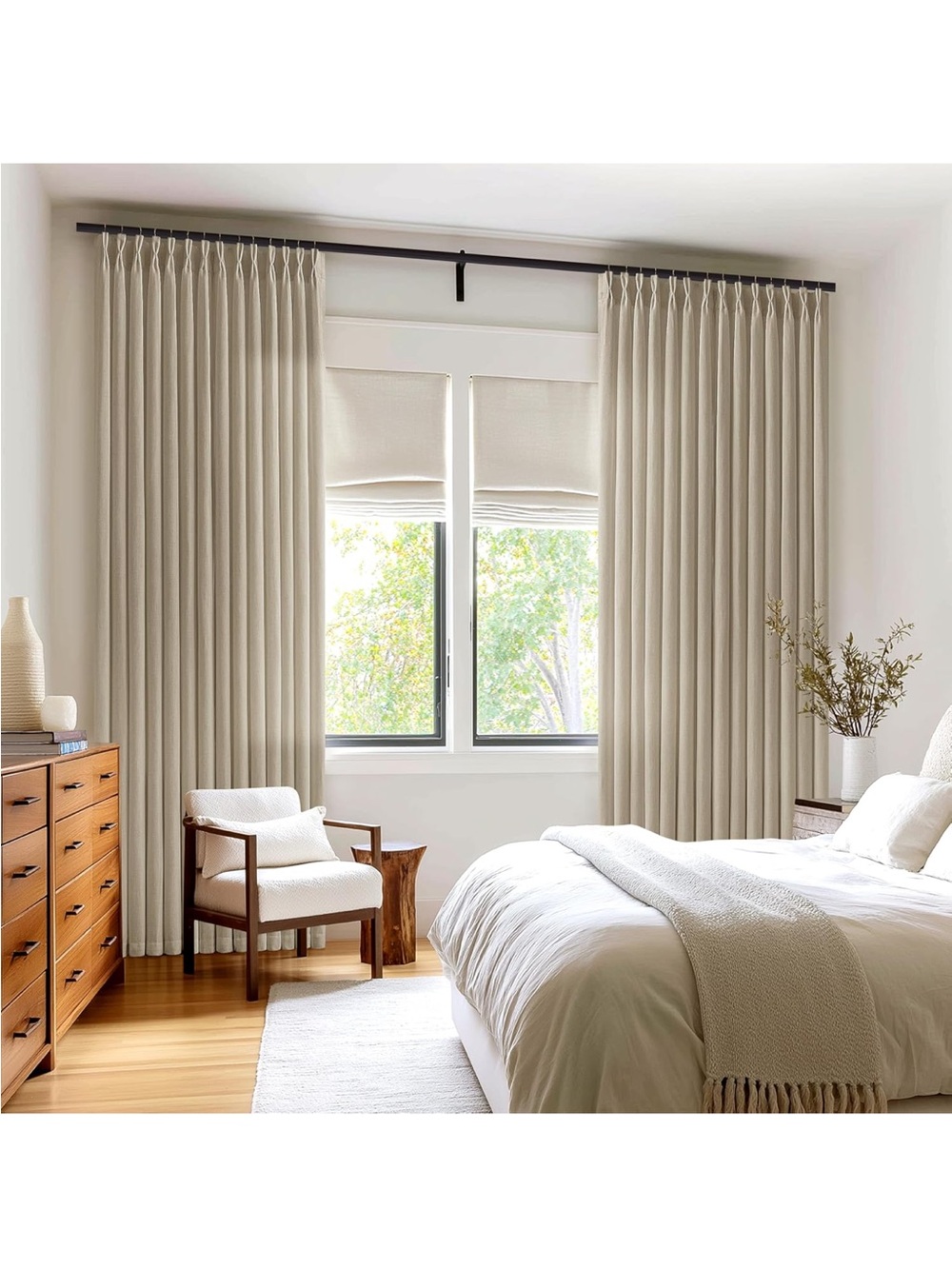 New Open Bag Light Brown Pinch Pleat Semi Sheer Linen Curtains 80 Inch Long